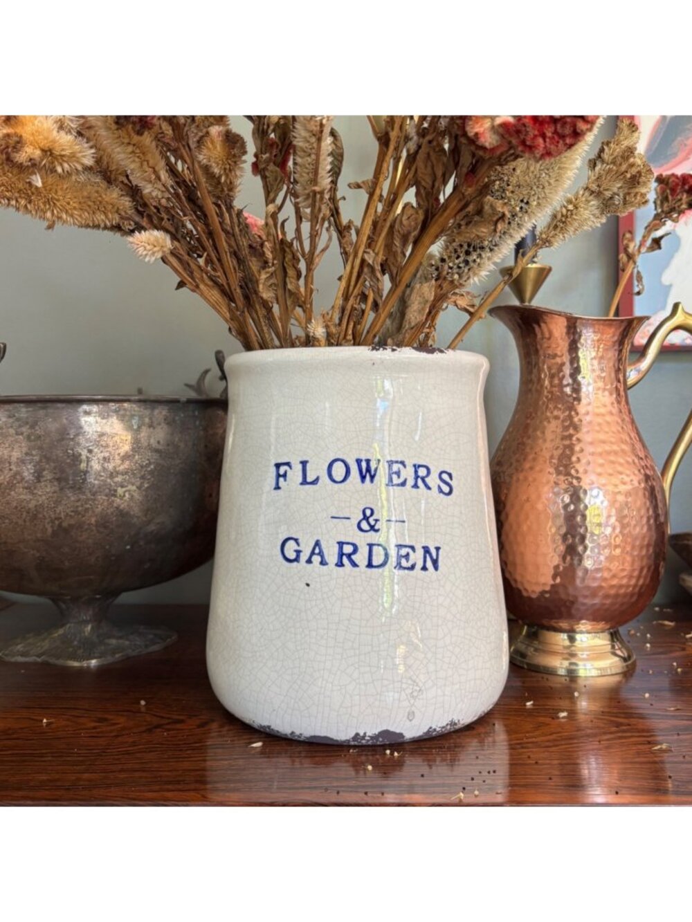 Flowers & Garden Ceramic Plant Pot Rustic Farmhouse Cottagecore Crock Vase 8.5"